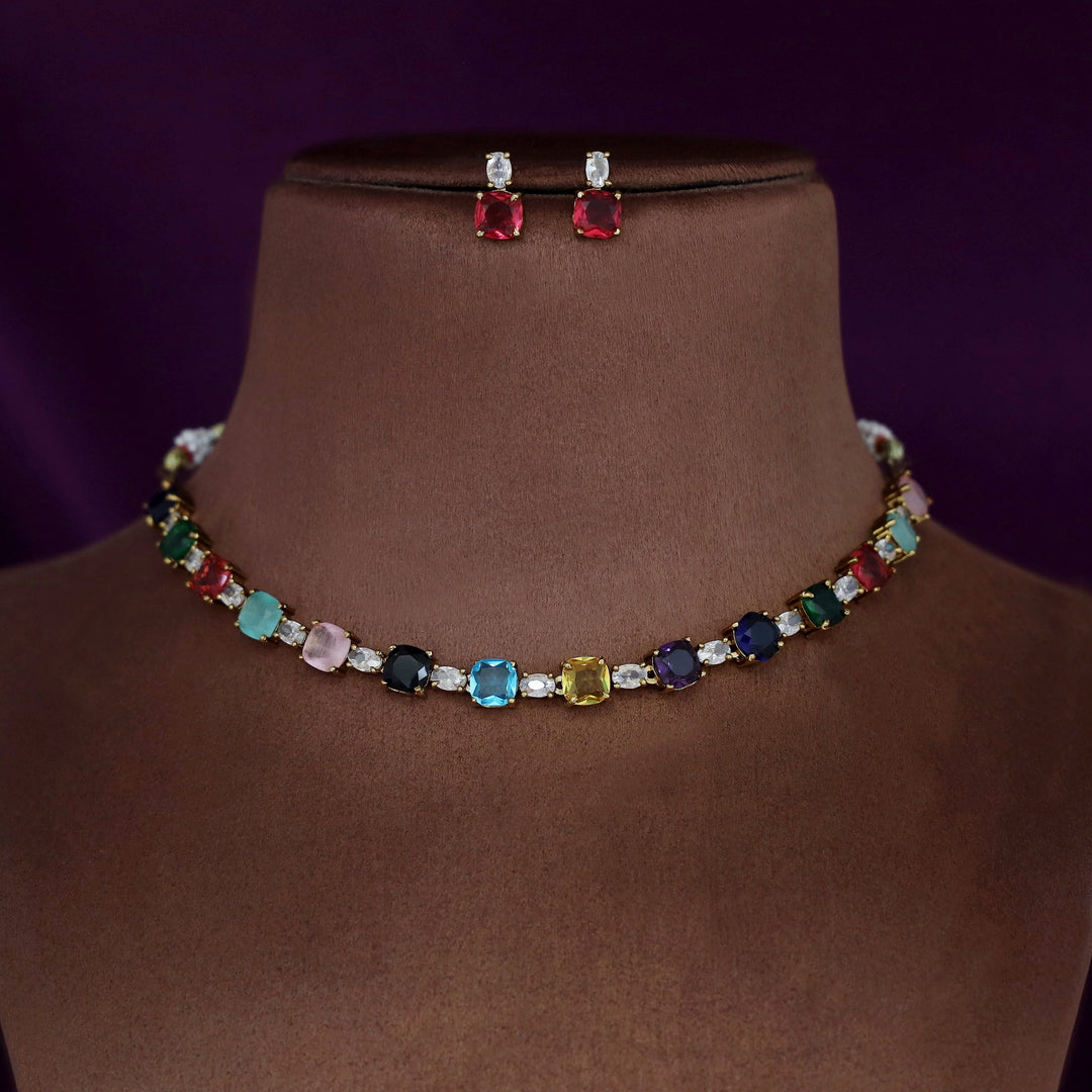 Vaidhehi Glossy Stone Short Neckpiece With Earring