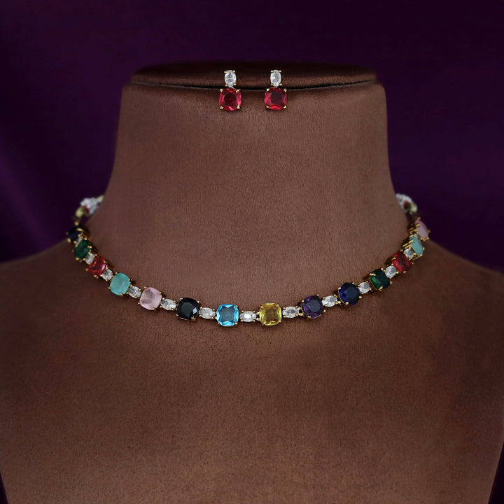 Vaidhehi Glossy Stone Short Neckpiece With Earring