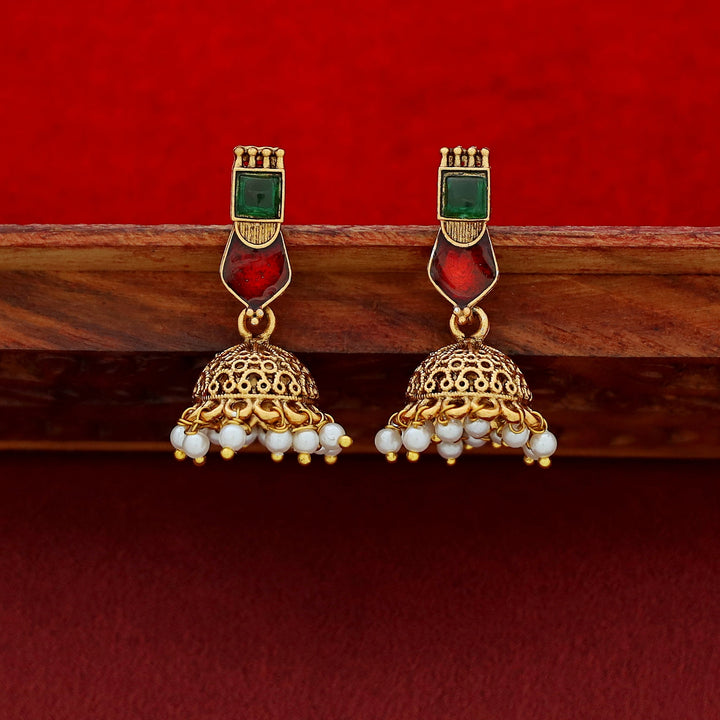 Apeksha Enamel Palakka Short Neckpiece With Earring