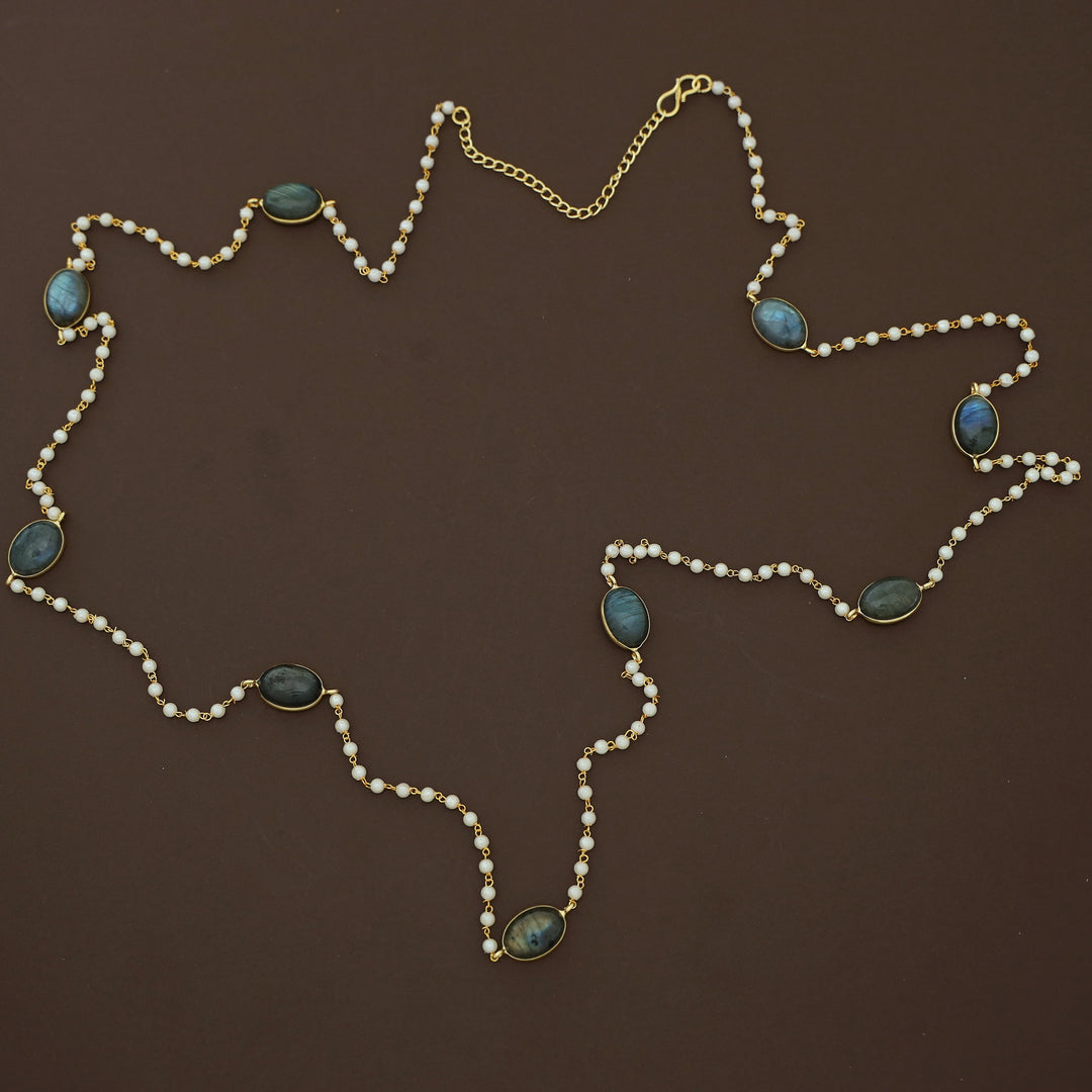 Carly Pearl Oval Labradorite Long Neckpiece