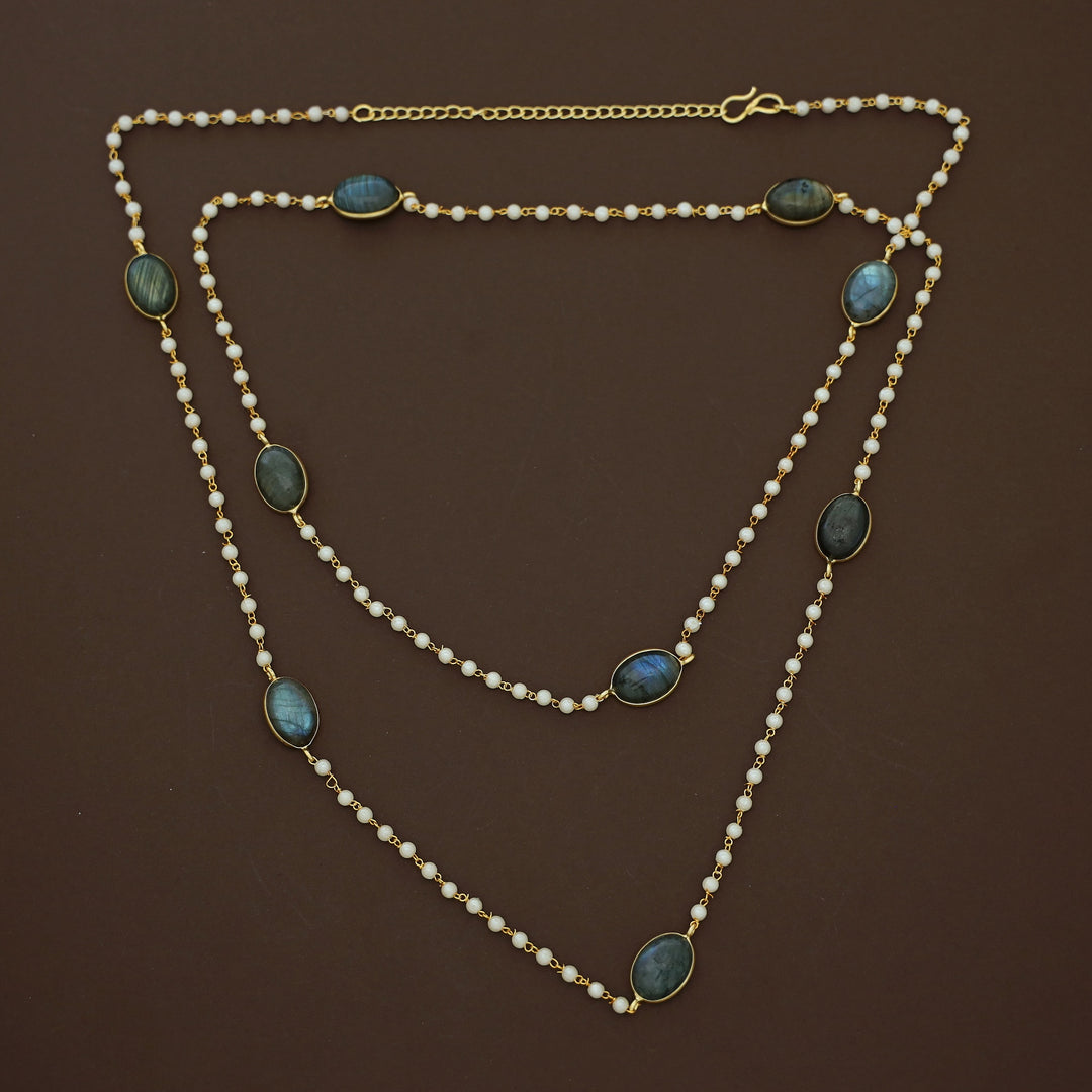 Carly Pearl Oval Labradorite Long Neckpiece