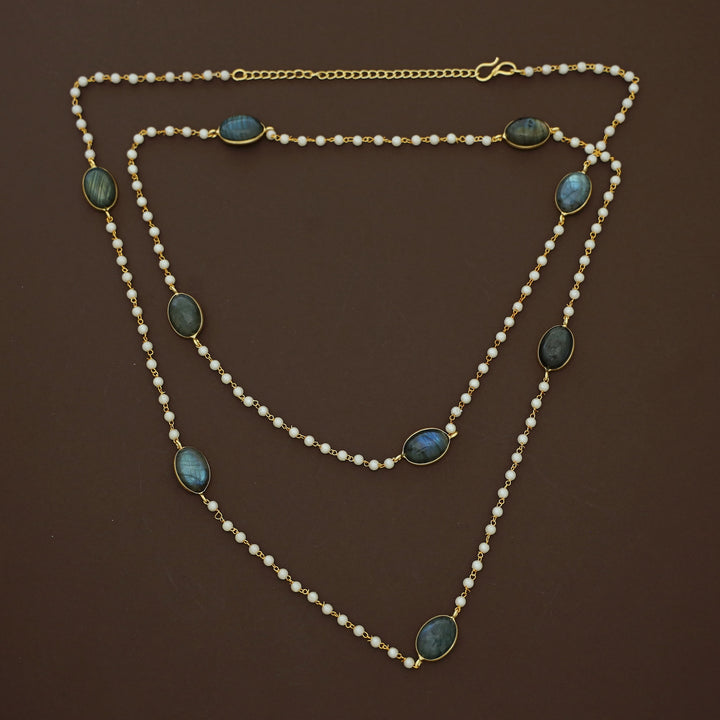 Carly Pearl Oval Labradorite Long Neckpiece