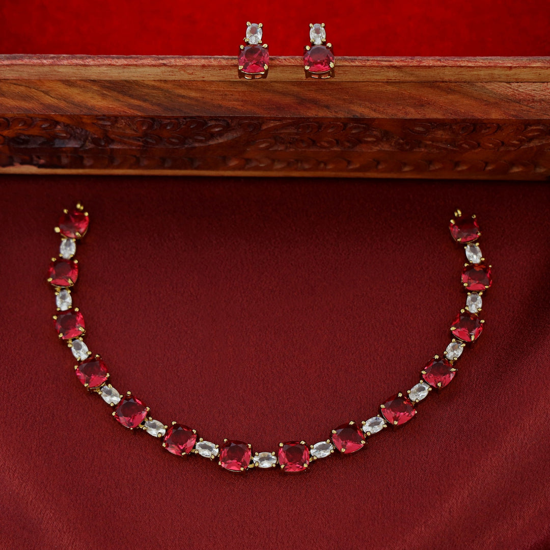 Vaidhehi Glossy Stone Short Neckpiece With Earring