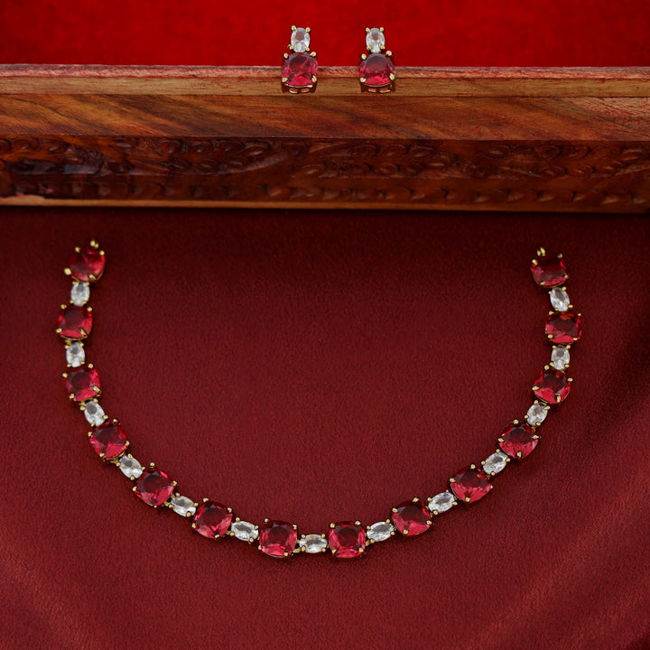 Vaidhehi Glossy Stone Short Neckpiece With Earring