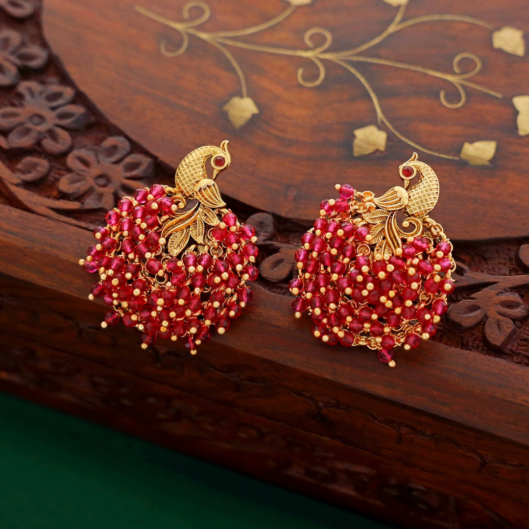 Golden Peacock Pearl Cluster Earring