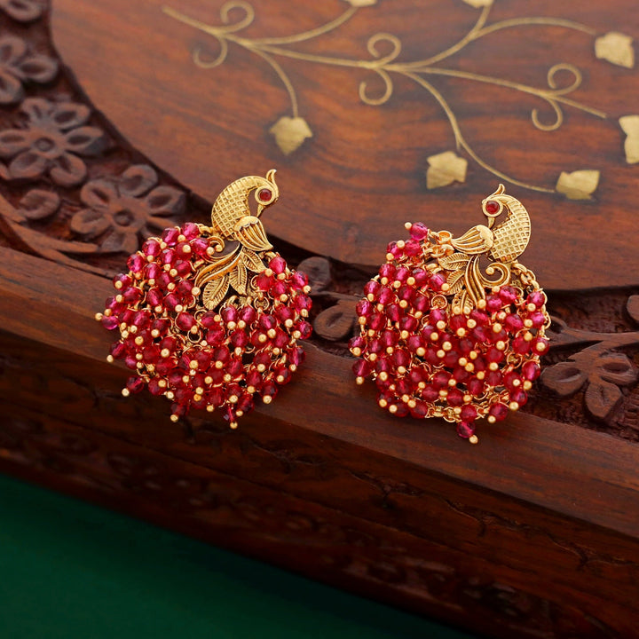 Golden Peacock Pearl Cluster Earring