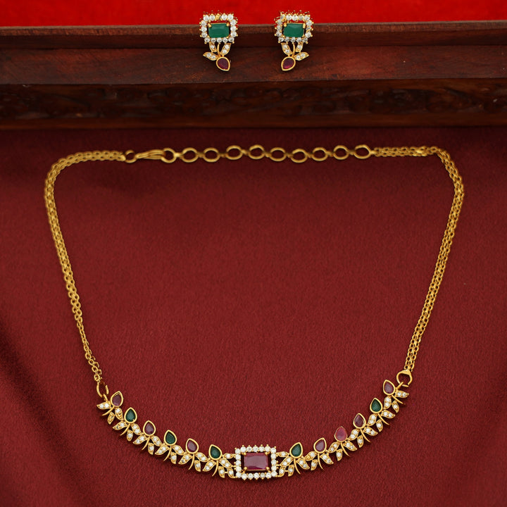 Pradvi Golden Glossy Flower Bud Rectangle Choker With Earring