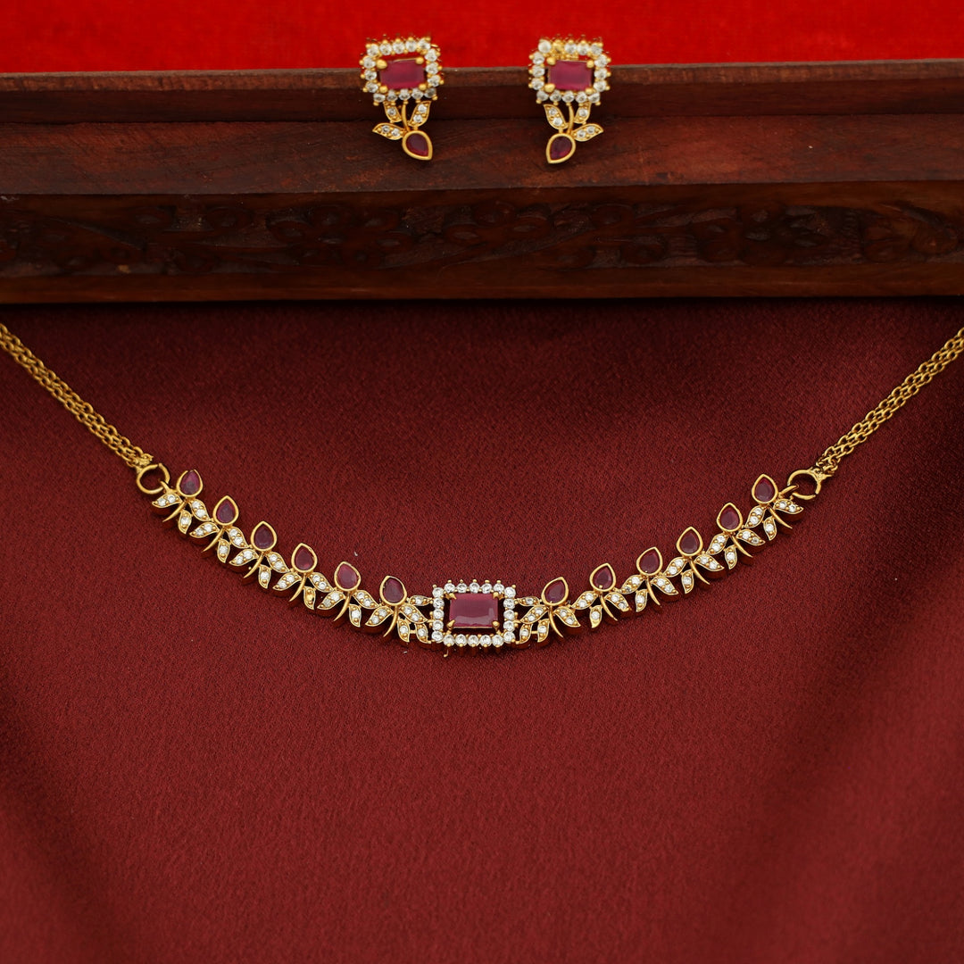 Pradvi Golden Glossy Flower Bud Rectangle Choker With Earring