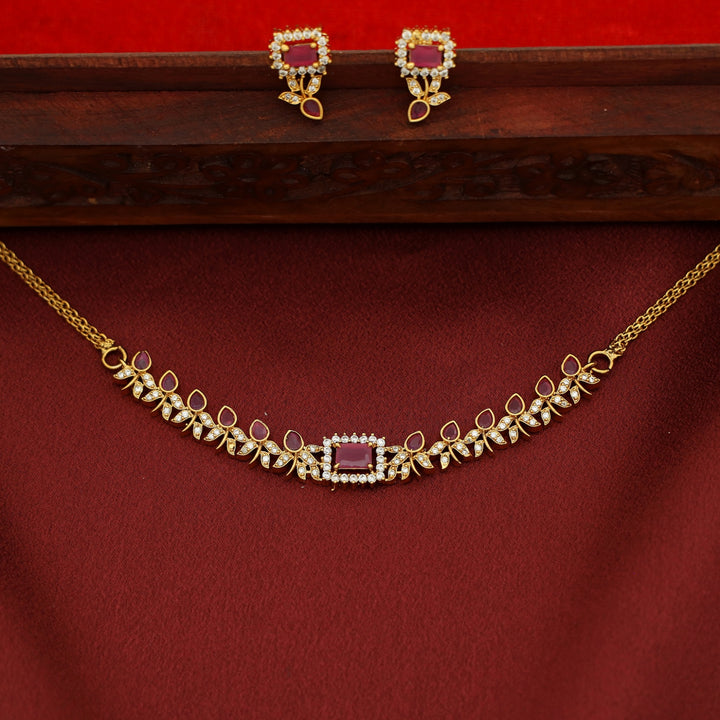 Pradvi Golden Glossy Flower Bud Rectangle Choker With Earring