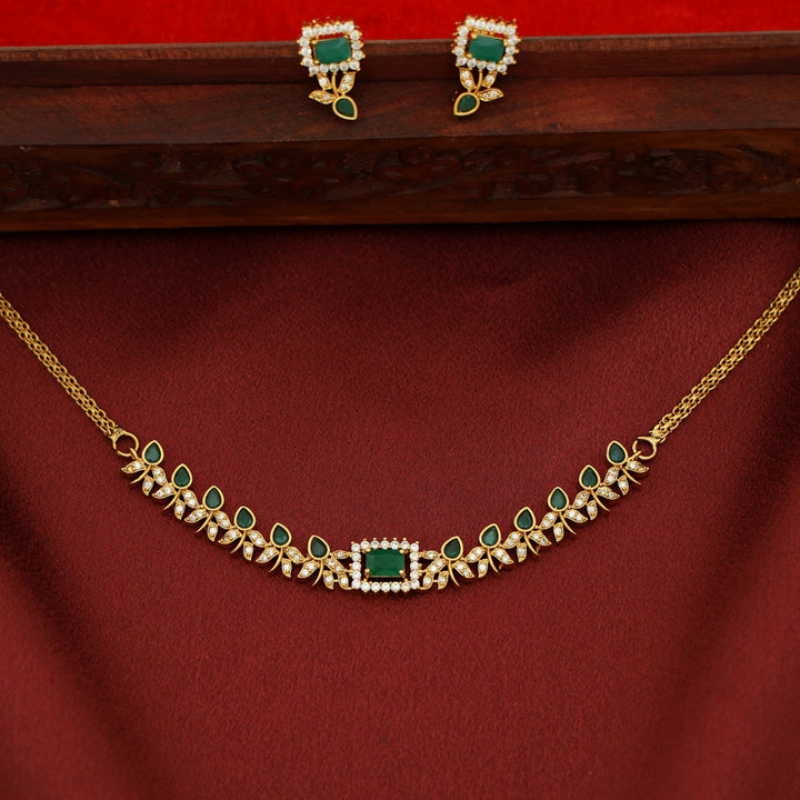 Pradvi Golden Glossy Flower Bud Rectangle Choker With Earring