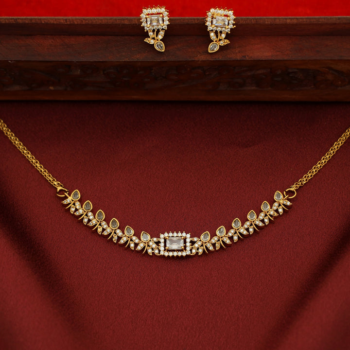 Pradvi Golden Glossy Flower Bud Rectangle Choker With Earring