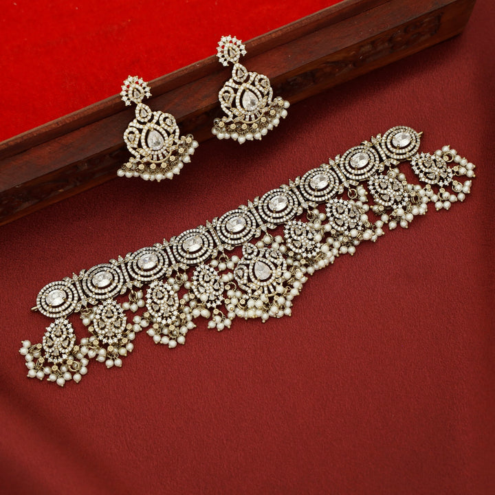 Premium Vanalika AD Stone Beaded Choker With Earring
