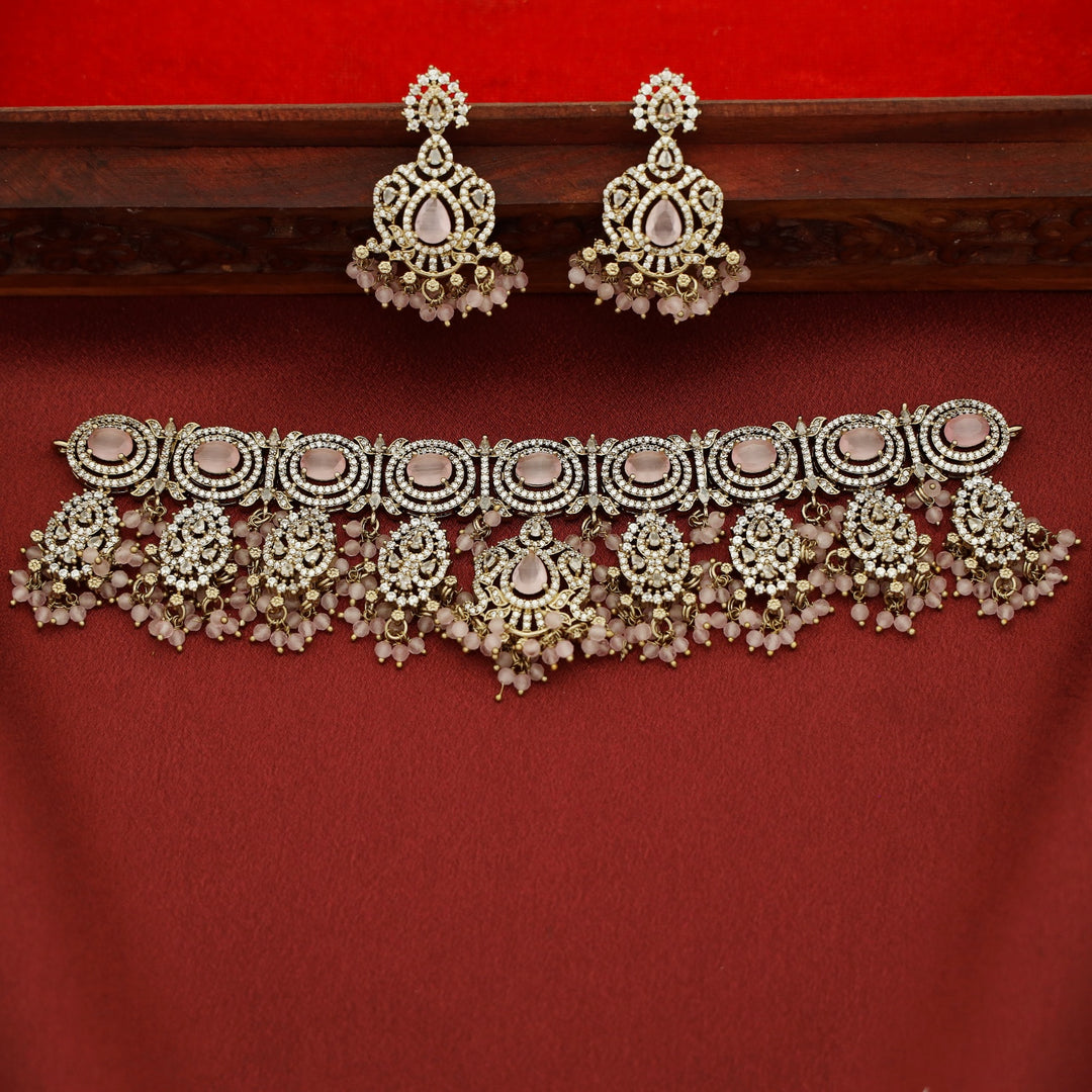 Premium Vanalika AD Stone Beaded Choker With Earring