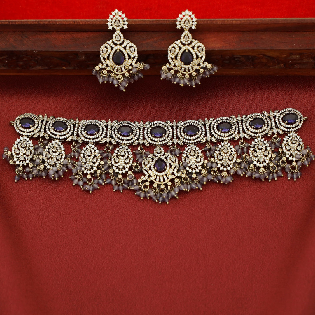 Premium Vanalika AD Stone Beaded Choker With Earring