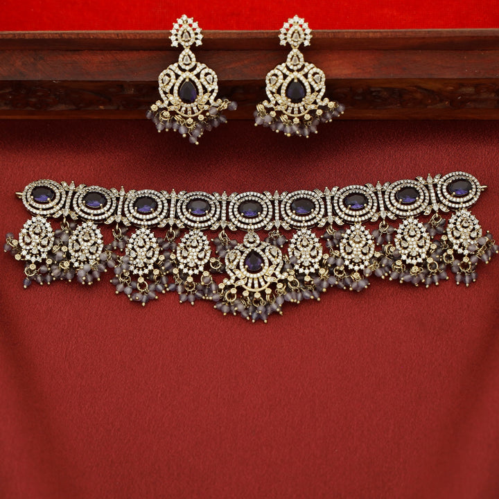 Premium Vanalika AD Stone Beaded Choker With Earring