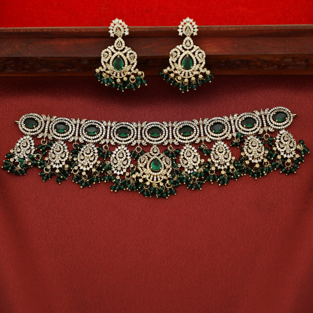 Premium Vanalika AD Stone Beaded Choker With Earring