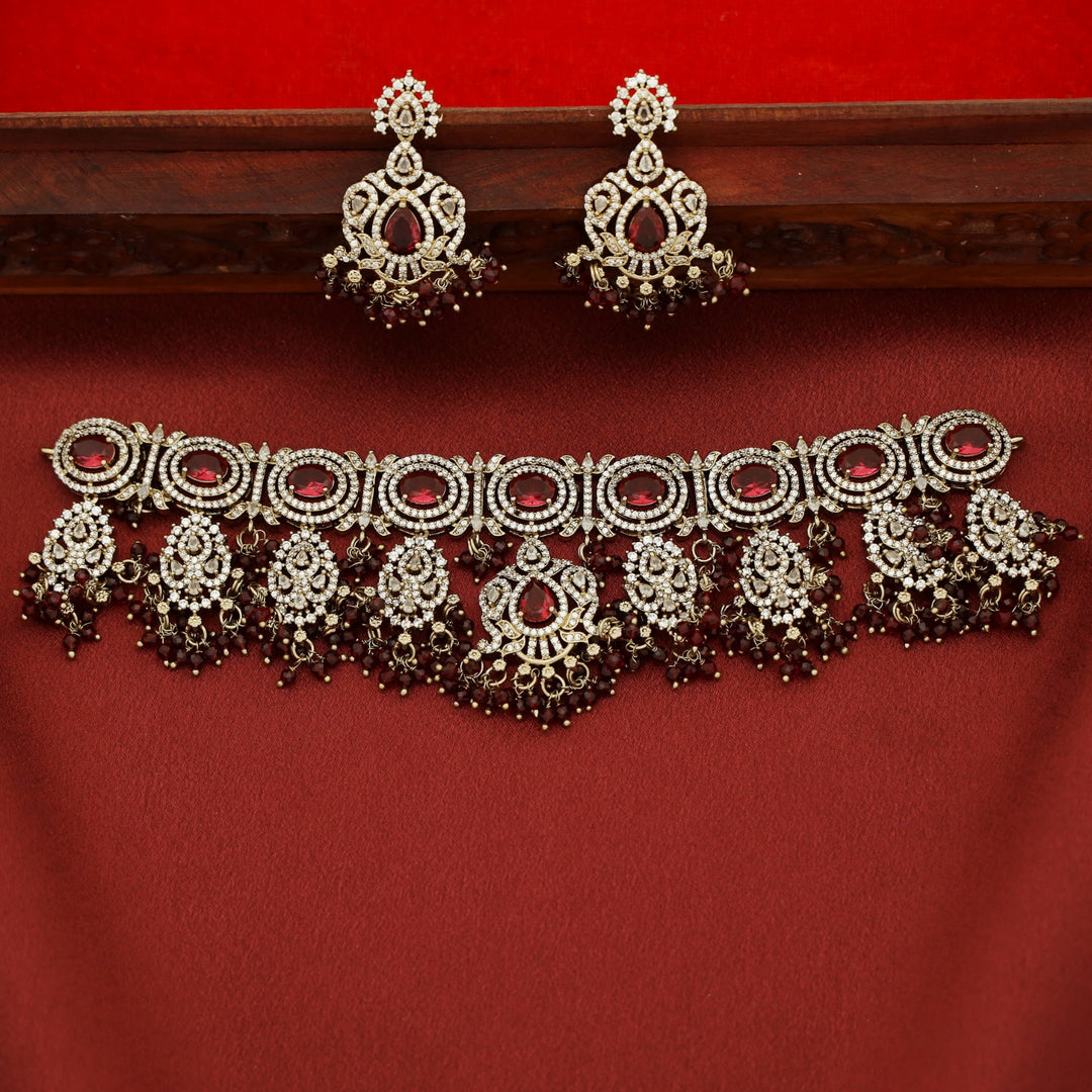 Premium Vanalika AD Stone Beaded Choker With Earring