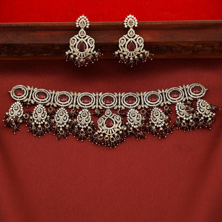 Premium Vanalika AD Stone Beaded Choker With Earring
