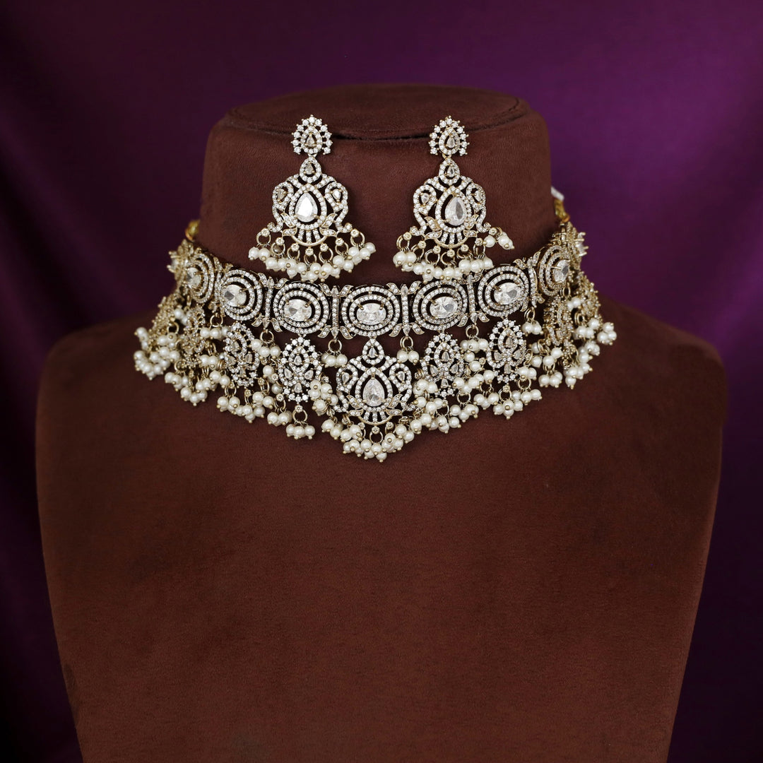 Premium Vanalika AD Stone Beaded Choker With Earring