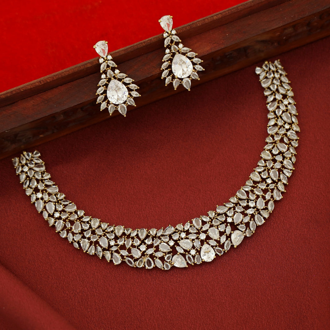 Zivansha AD Stone Short Neckpiece With Earring