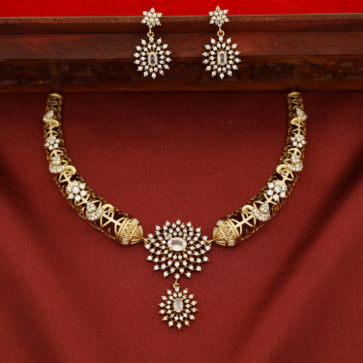 Ikshitha AD Stone Stiff Wing Neckpiece With Earring