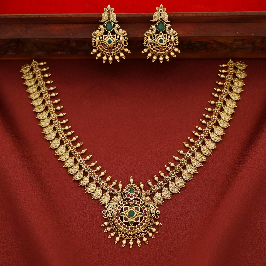 Absavika Golden Ball Myura Short Neckpiece with Earring