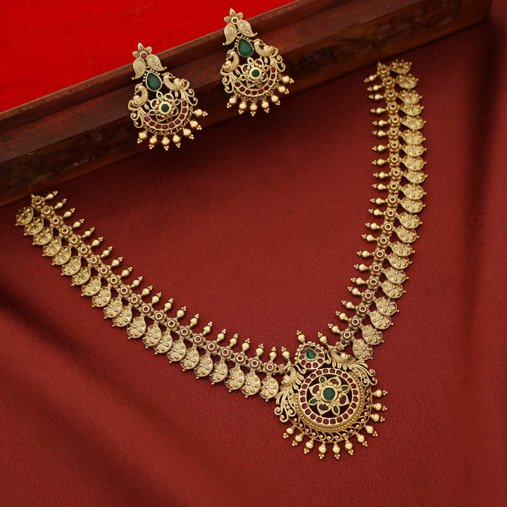 Absavika Golden Ball Myura Short Neckpiece with Earring