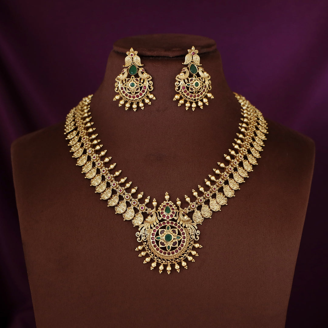 Absavika Golden Ball Myura Short Neckpiece with Earring