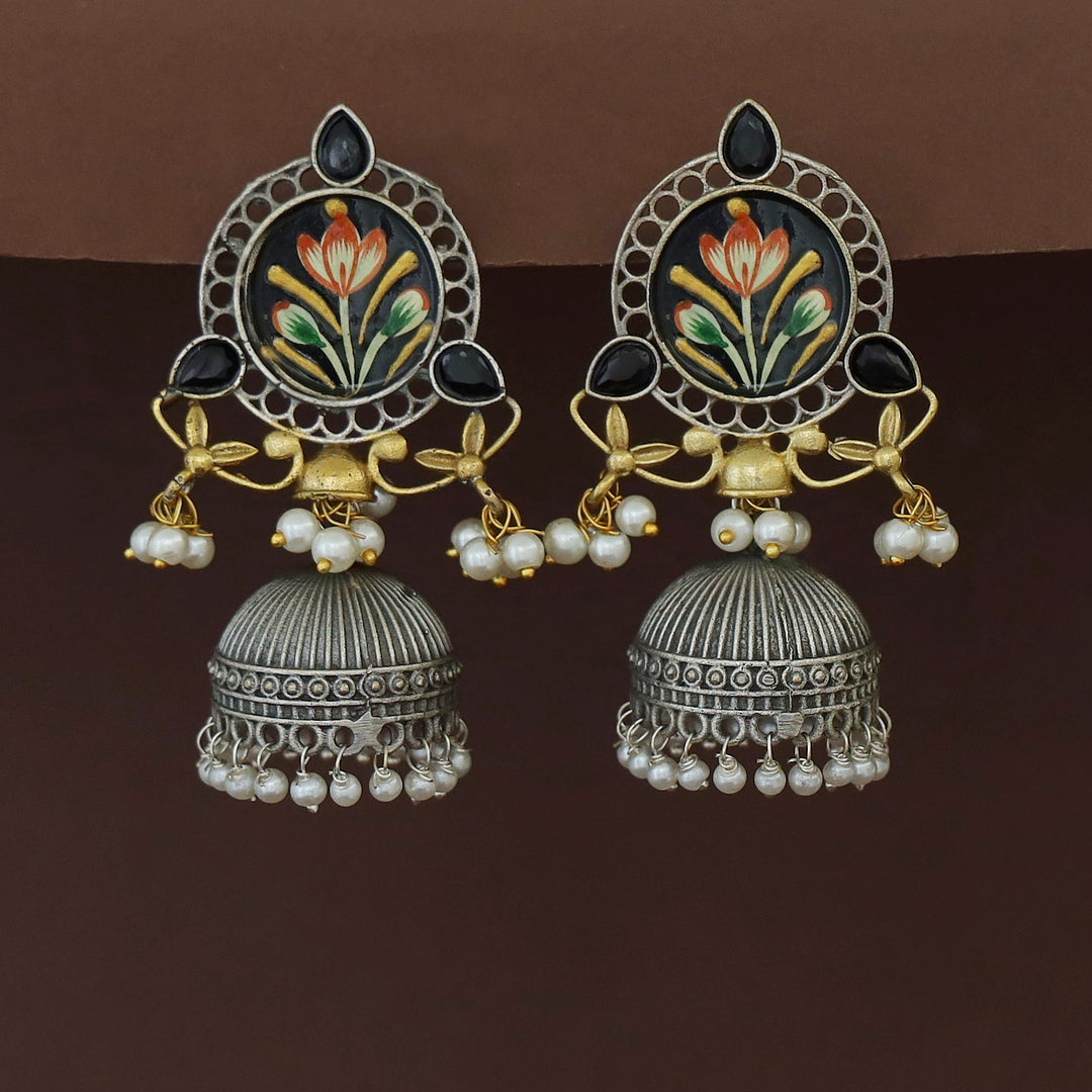 Kanakpriya Hand Painted Tri Glossy Pearl Jhumka