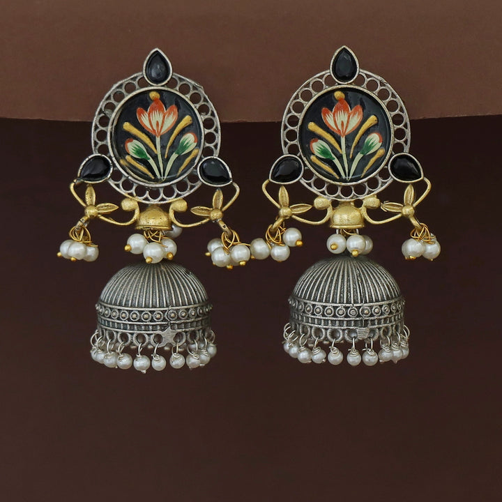 Kanakpriya Hand Painted Tri Glossy Pearl Jhumka
