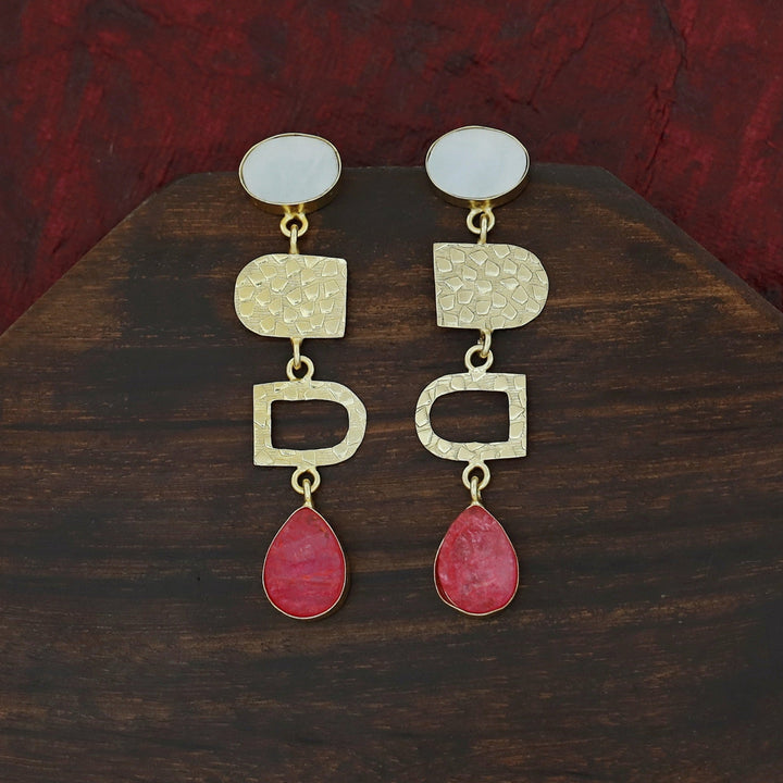 Tiya Golden Textured Oval MOP + Dyed Drop Earring