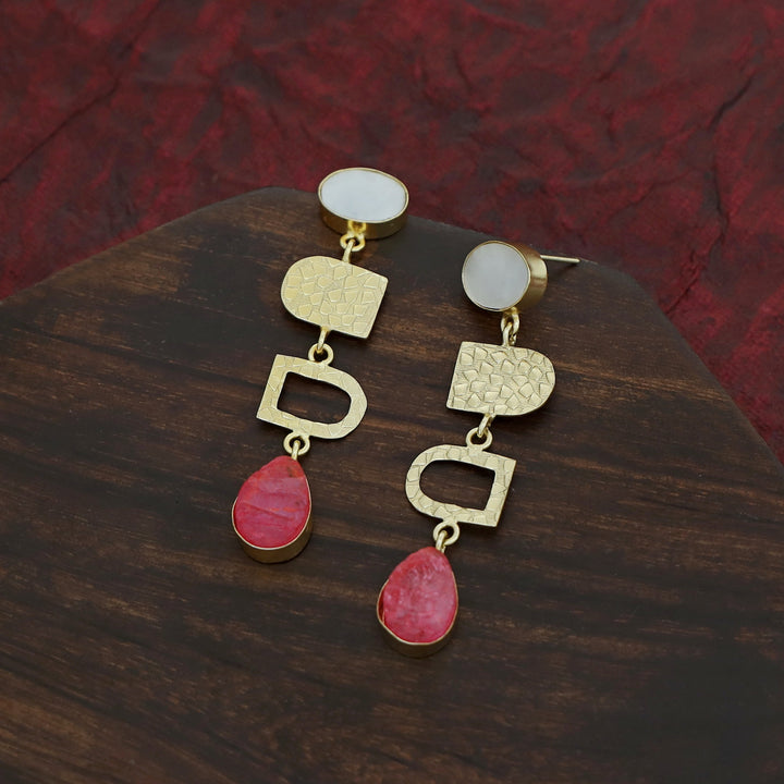 Tiya Golden Textured Oval MOP + Dyed Drop Earring