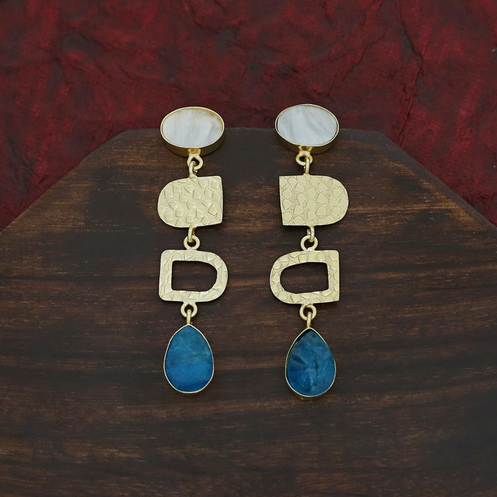Tiya Golden Textured Oval MOP + Dyed Drop Earring