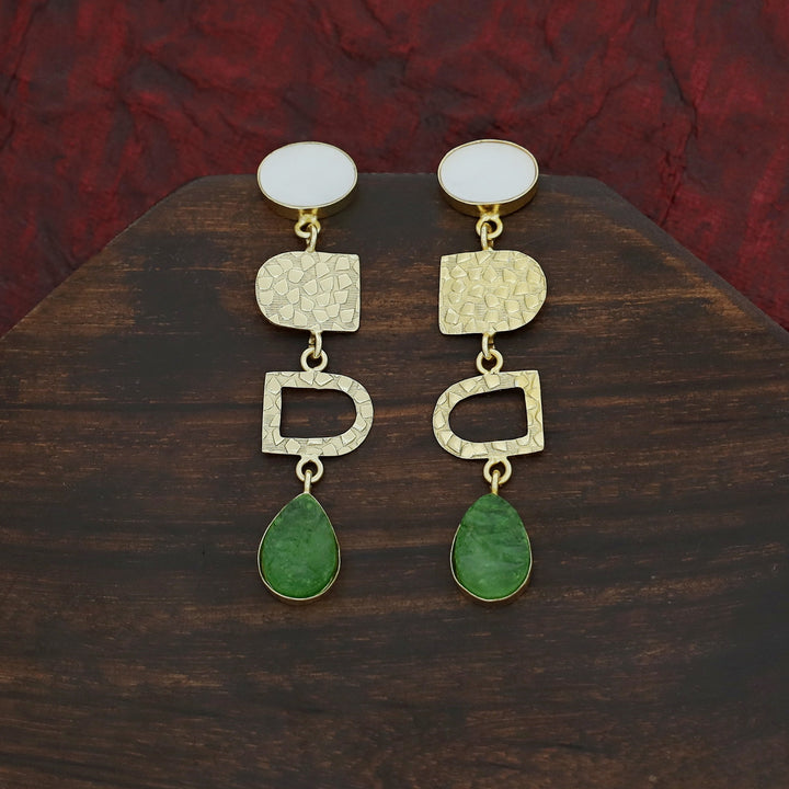 Tiya Golden Textured Oval MOP + Dyed Drop Earring