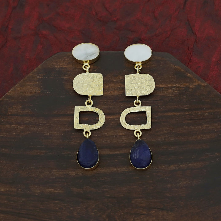 Tiya Golden Textured Oval MOP + Dyed Drop Earring