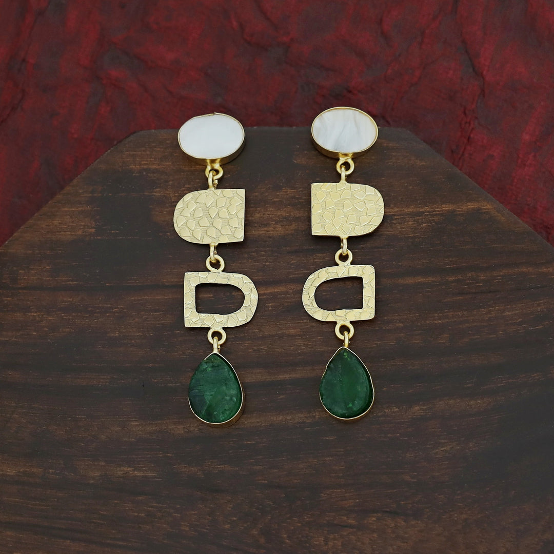 Tiya Golden Textured Oval MOP + Dyed Drop Earring