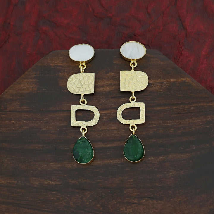 Tiya Golden Textured Oval MOP + Dyed Drop Earring