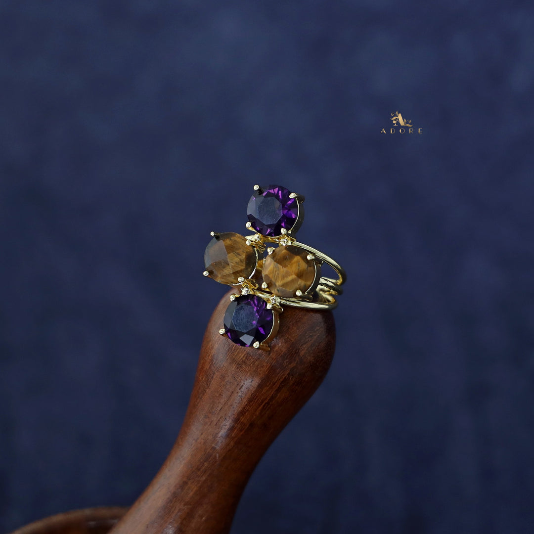 Jules Golden 3 Layer Tetra Glossy Stone Ring