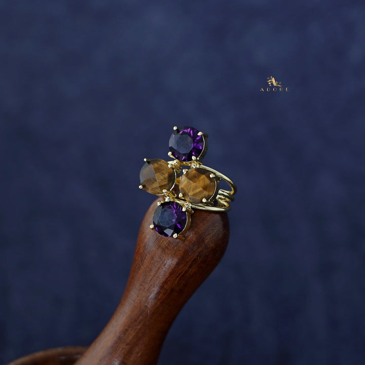 Jules Golden 3 Layer Tetra Glossy Stone Ring