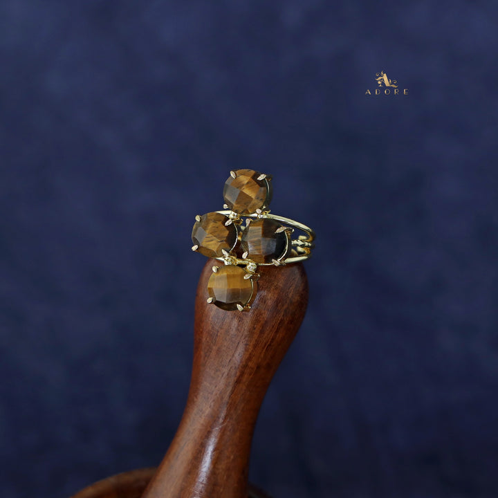 Jules Golden 3 Layer Tetra Glossy Stone Ring