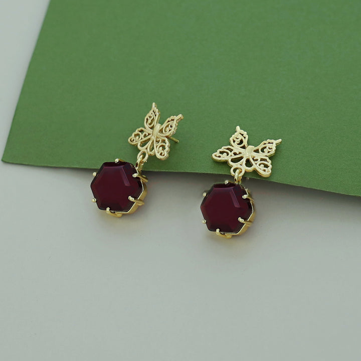 Golden Butterfly Hexagon Earring