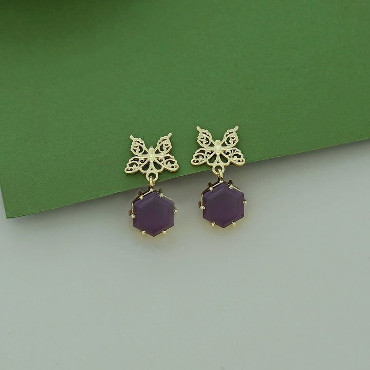 Golden Butterfly Hexagon Earring
