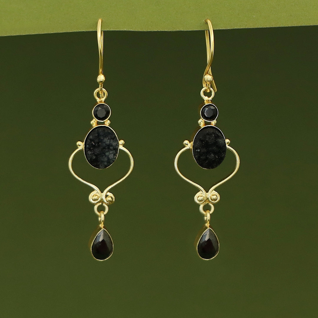 Kalpita Oval Glossy & Druzy Raw Stone Drop