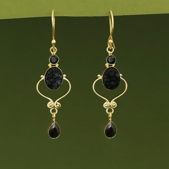 Kalpita Oval Glossy & Druzy Raw Stone Drop