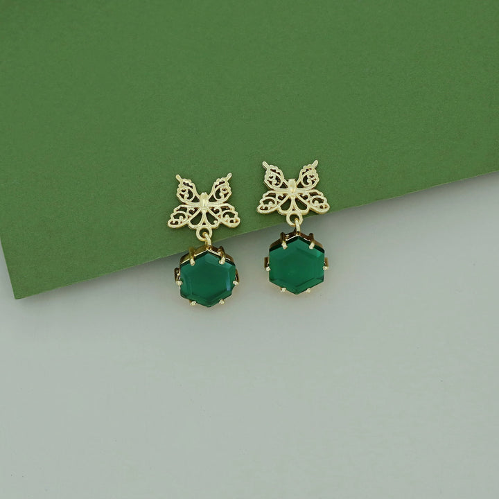 Golden Butterfly Hexagon Earring