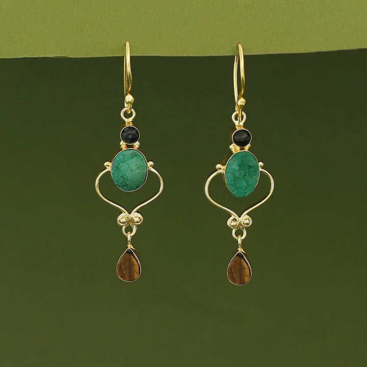 Kalpita Oval Glossy & Druzy Raw Stone Drop