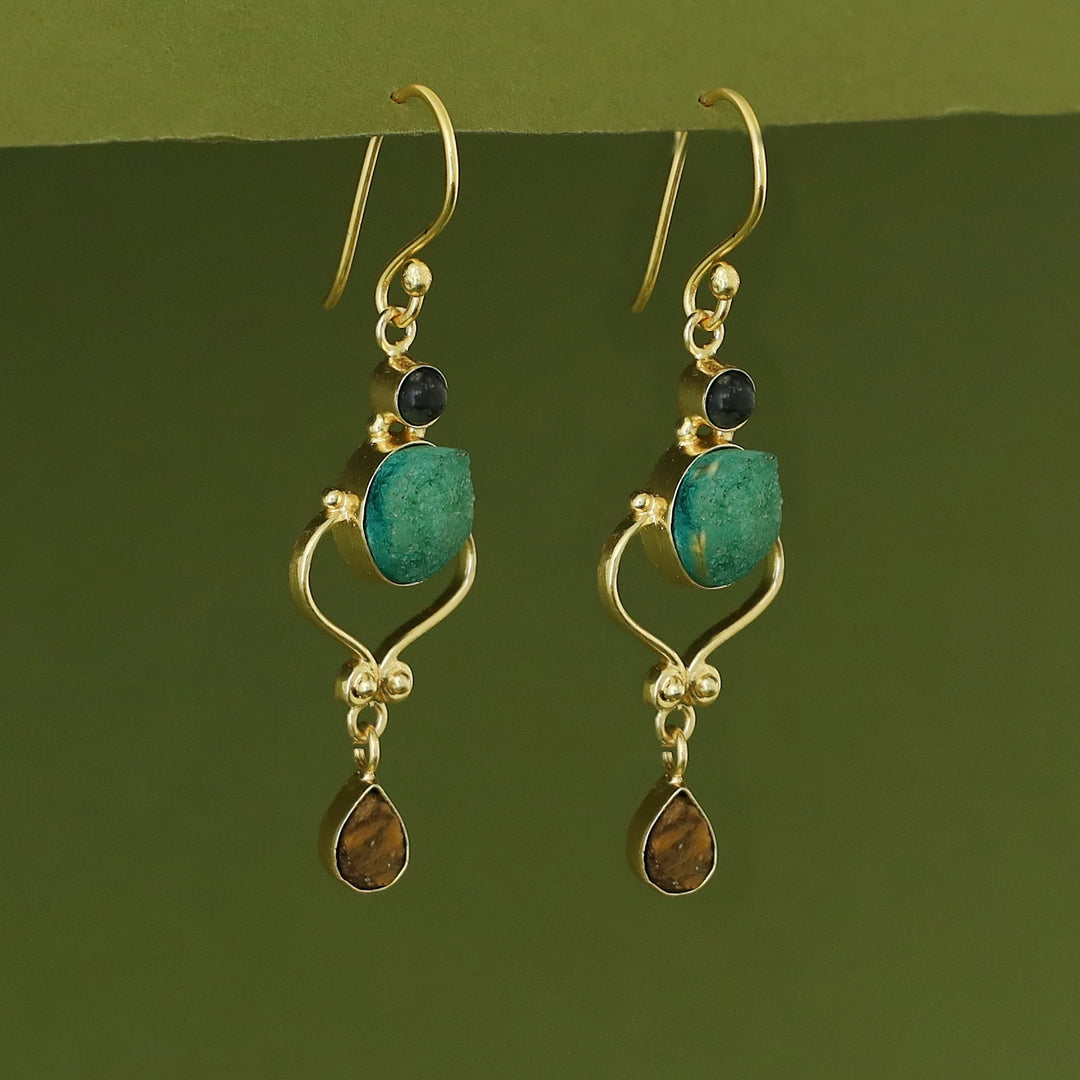 Kalpita Oval Glossy & Druzy Raw Stone Drop