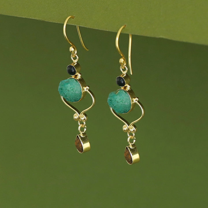 Kalpita Oval Glossy & Druzy Raw Stone Drop