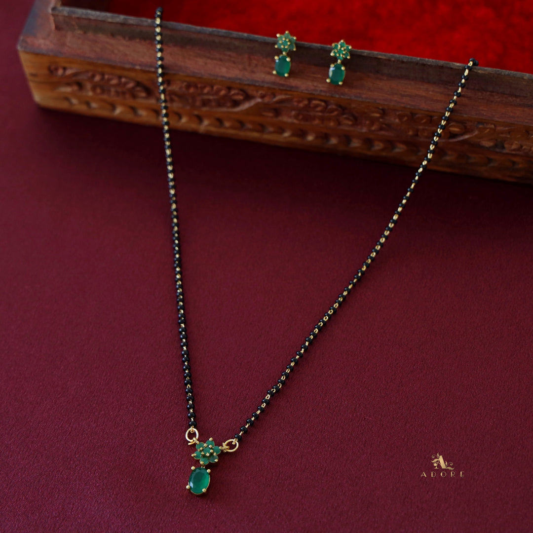 Nimisha Oval Glossy Flower Mangalsutra with Earring