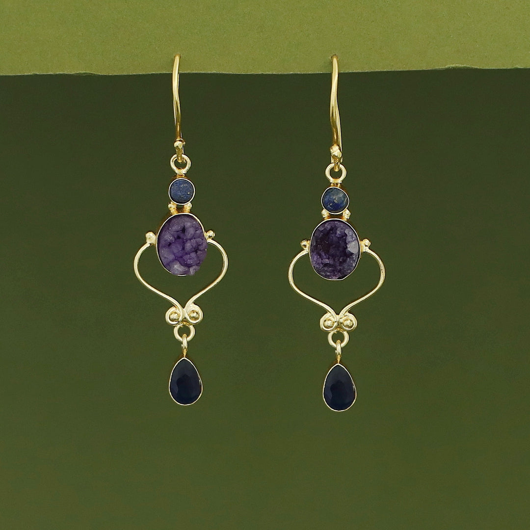 Kalpita Oval Glossy & Druzy Raw Stone Drop